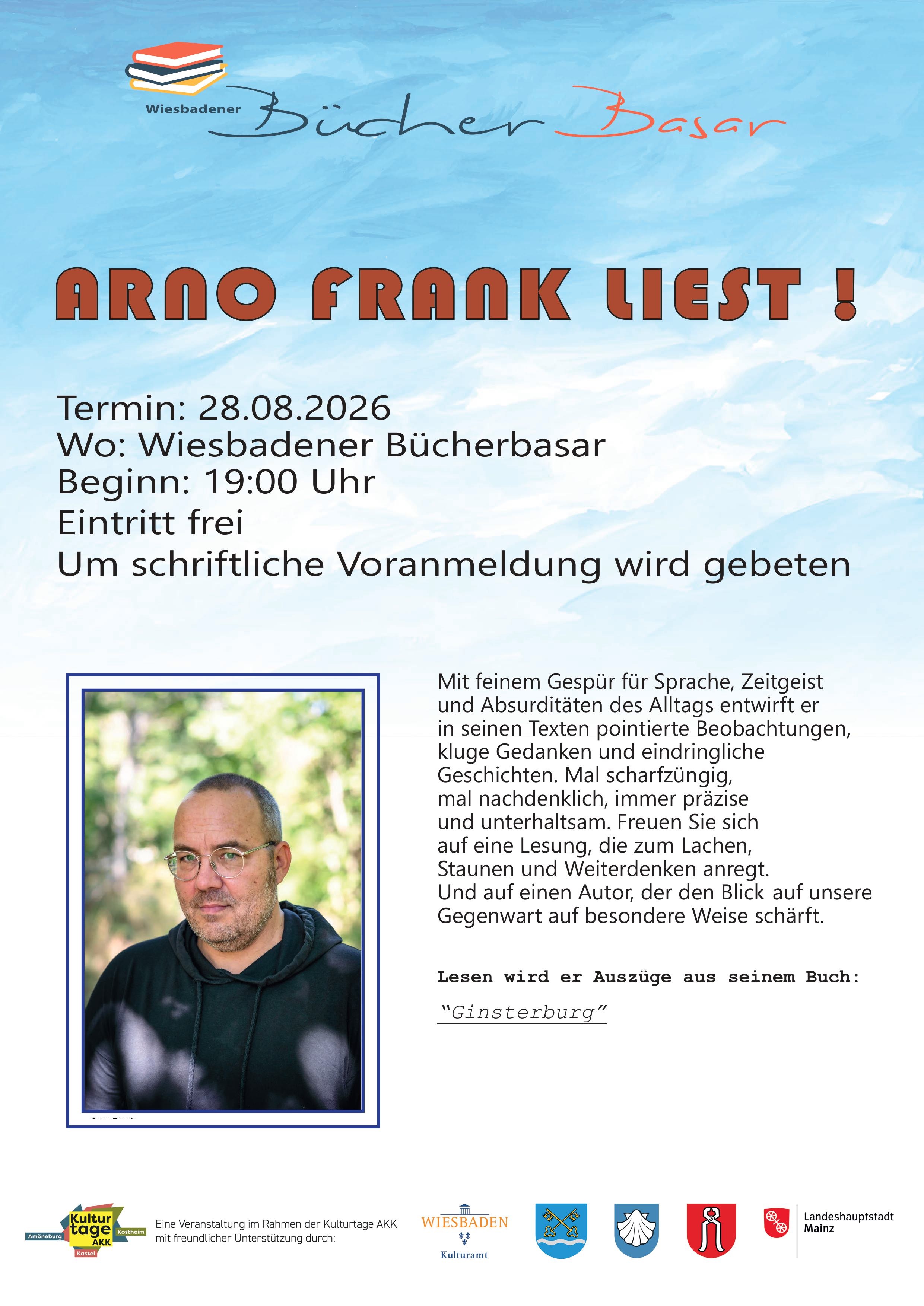 Lesung Bücherbasar_ Arno Frank_08.2026 Lesung Bücherbasar_ Arno Frank_08.2026